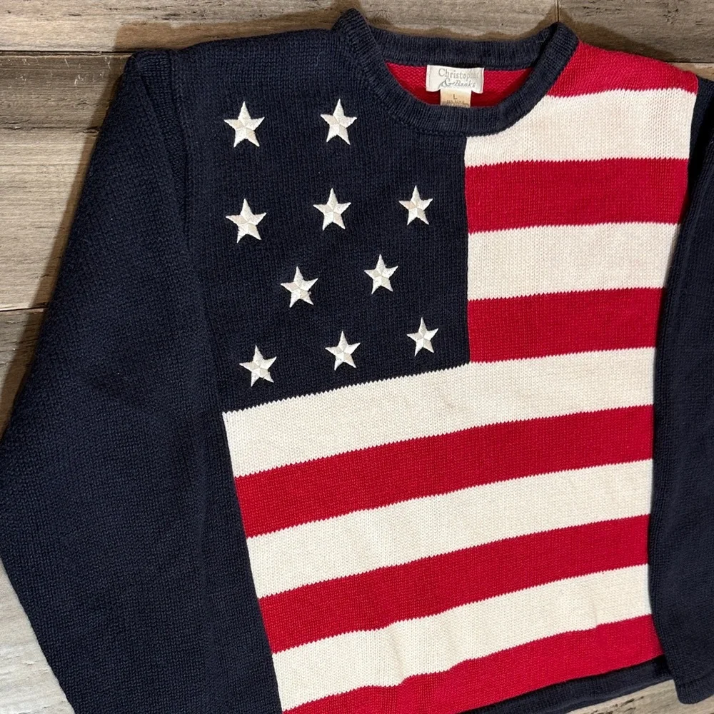 VTG Christopher & Banks woman American Flag Crewneck Sweater -Red, White & Navy - Picture 3 of 12